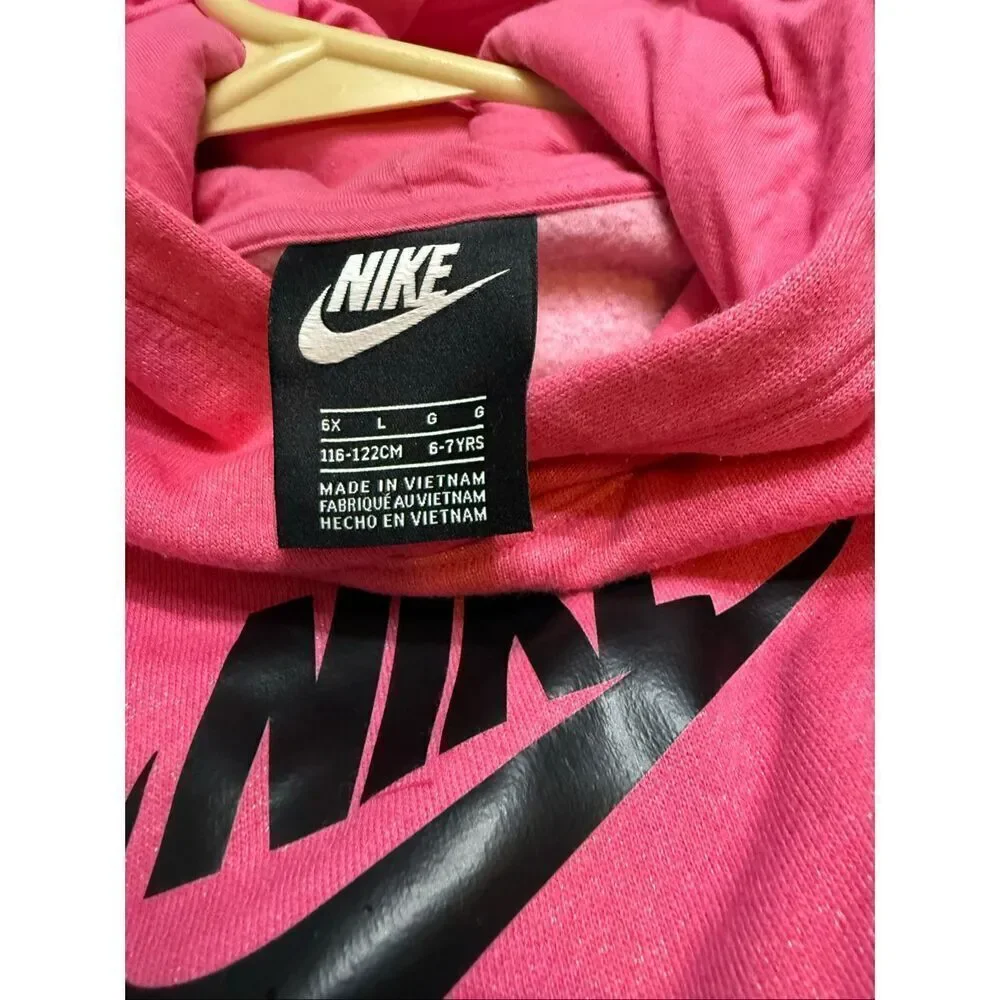Nike Girls Club Fleece High Low Pullover Hoodie Sweatshirt Pink Black Size Large